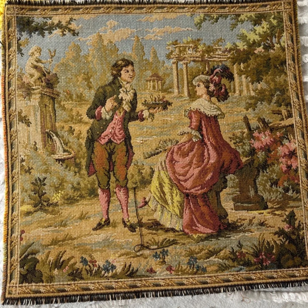 Vtg Baroque Rococo Pastoral Tapestry Swatch 10 x 10